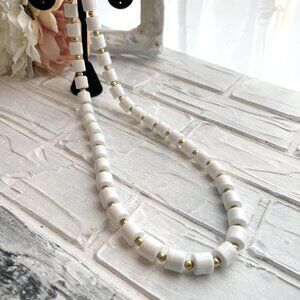 Vintage White Bead necklace with gold bead spacers